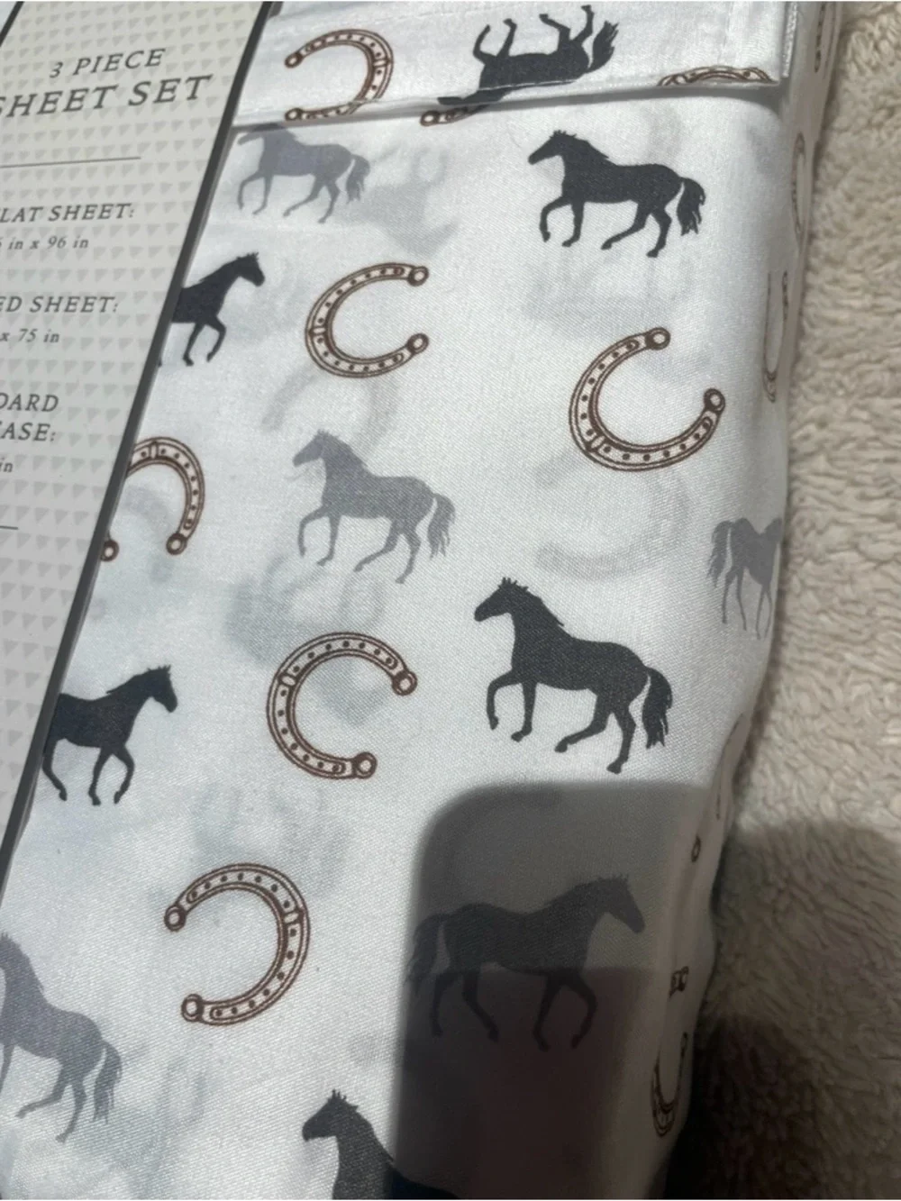 NWT Western Themed Horse and Horseshoe Twin Sheet Set